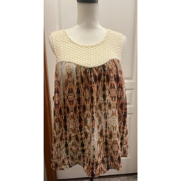 Sheer Crochet Top Sleeveless Shirt Tank Large Flowy Fairy boho peasant western - Picture 1 of 8